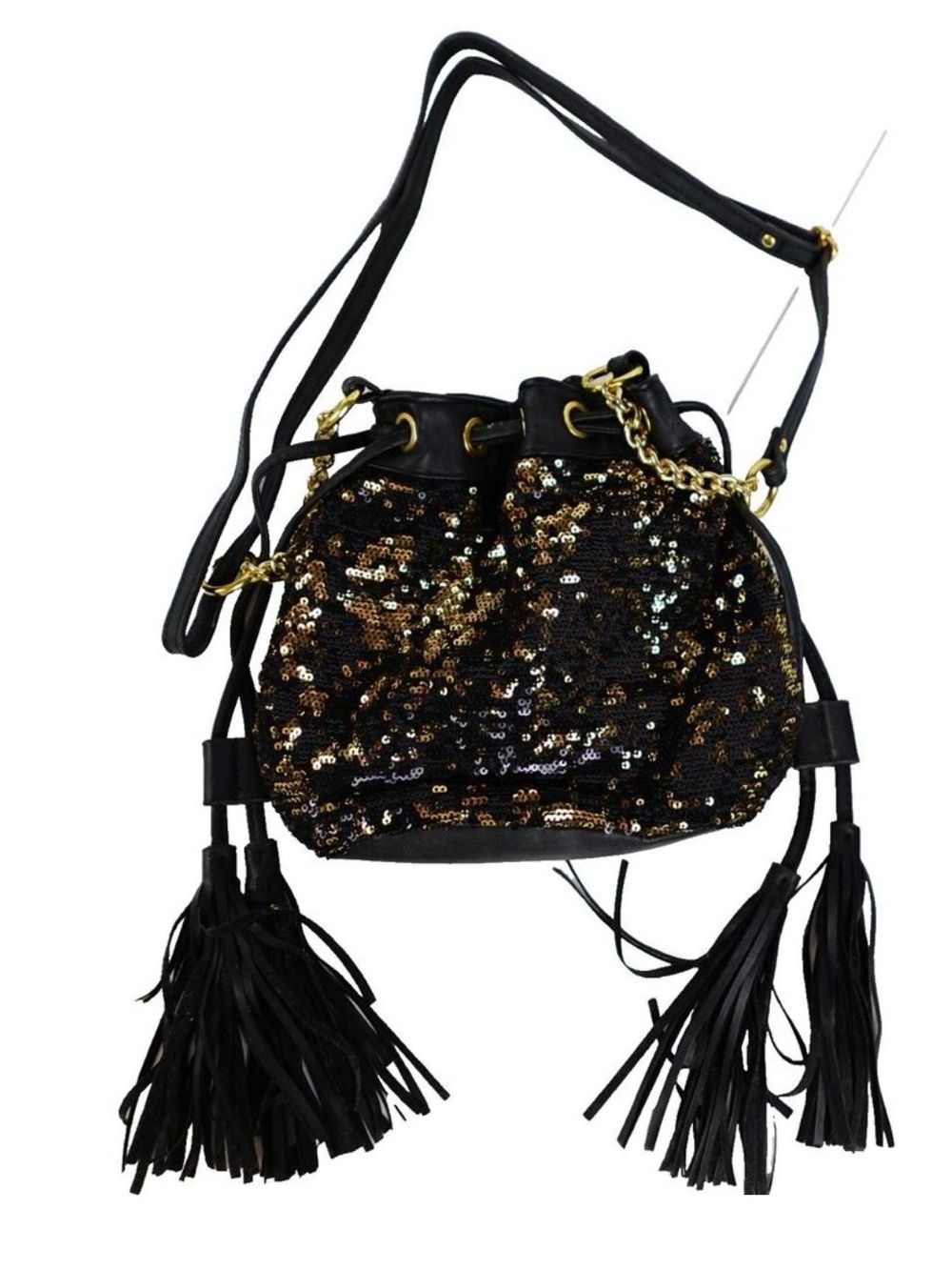 Black & Gold Sequin Bucket Bag